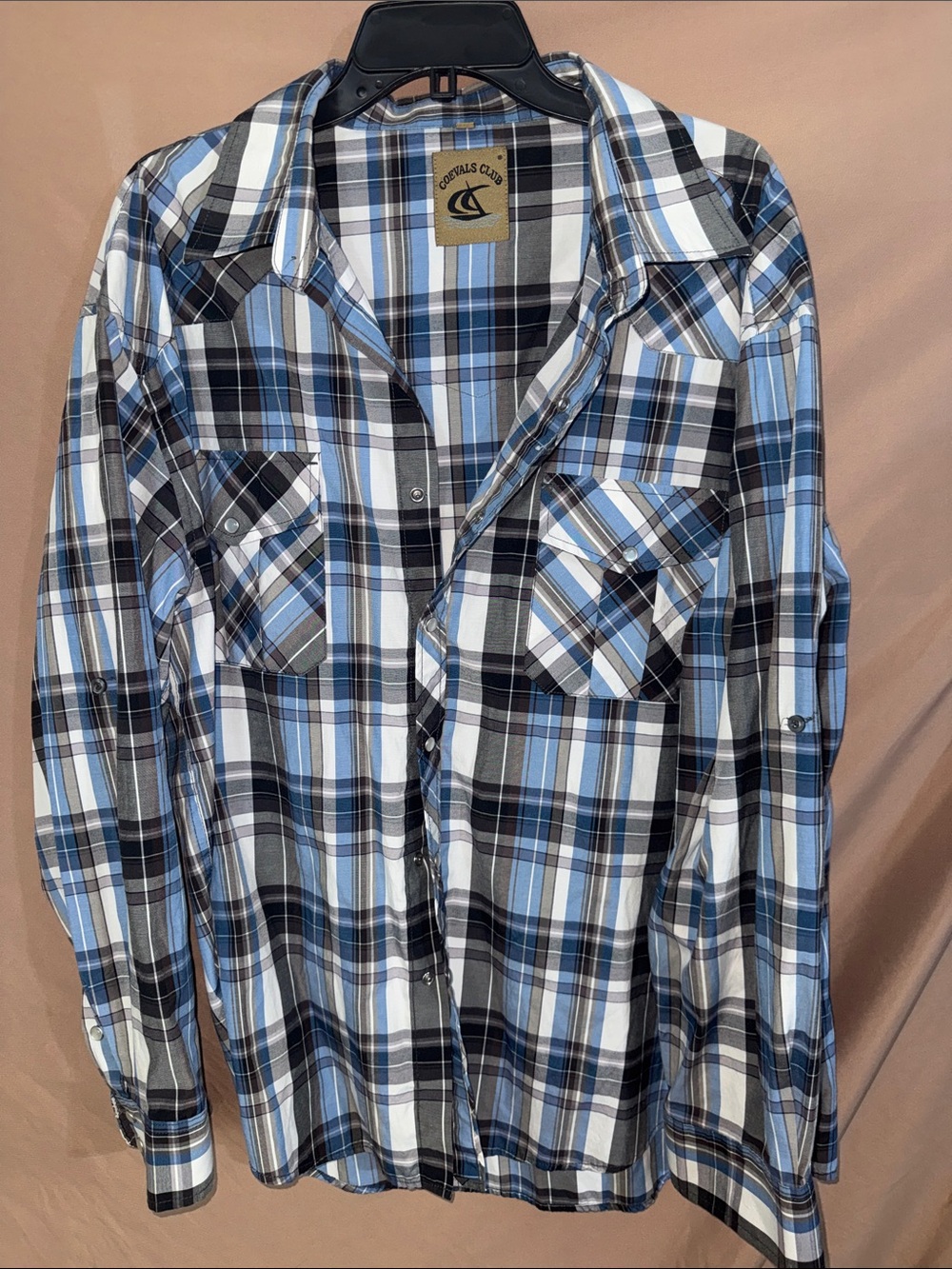 NWOT Men’s Blue Plaid Pearl Snap Shirt XXL